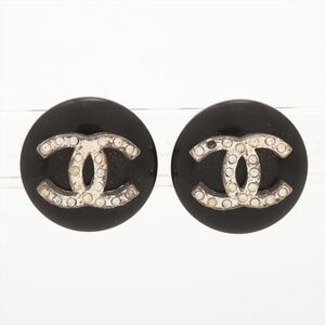 CHANEL Coco Mark Rhinestone 96A 1996 Earrings Black WS15984